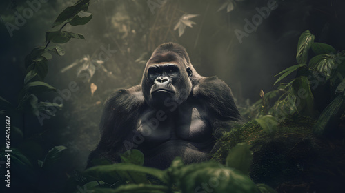 Animal Power - Creative and gorgeous colored portrait of a gorilla in the jungle that is as true to the original as possible and photo-like