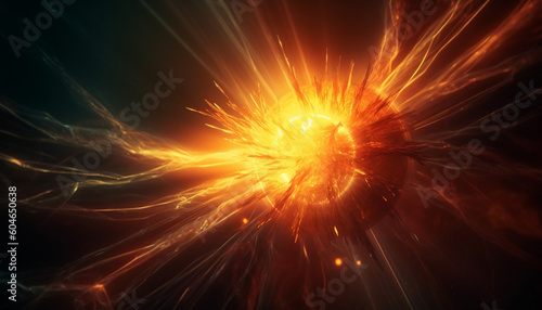 Electricity igniting vibrant colors in abstract fiery inferno backdrop generated by AI