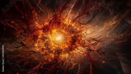 Futuristic illustration of a burning Milky Way galaxy exploding generated by AI