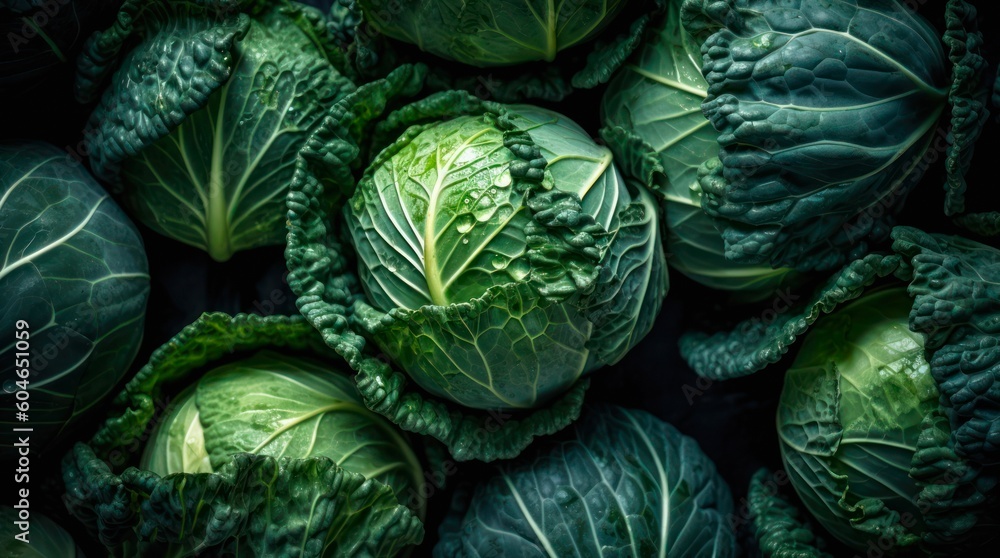 Fototapeta premium Green head of cabbages. Generative AI.
