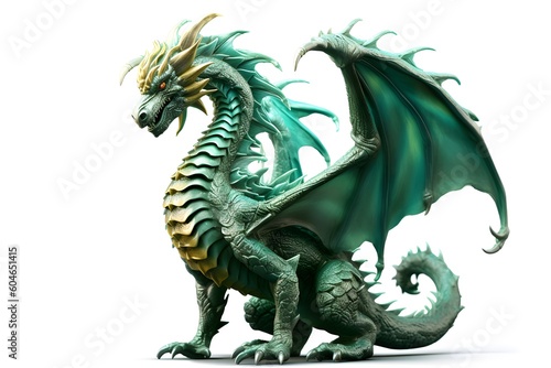 Green dragon 3D illustration, Generative AI © Ral