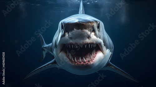 Animal Power - frontal portrait  of a white shark attack