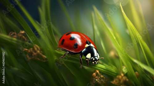 macro shots of a cute ladybug sitting on a blade of grass