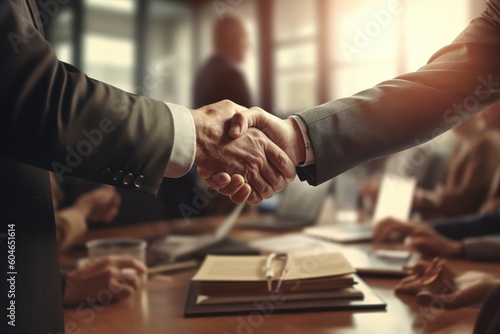Business people shaking hands, finishing up a meeting 
