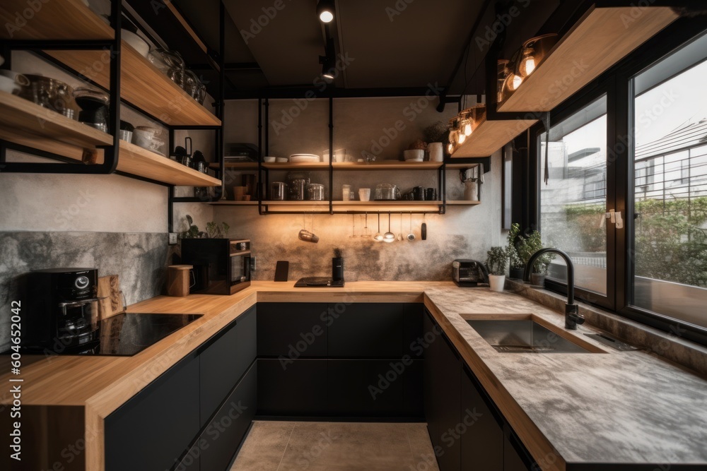 Generative AI small kitchen with coffee maker modern style breakfast  Photography