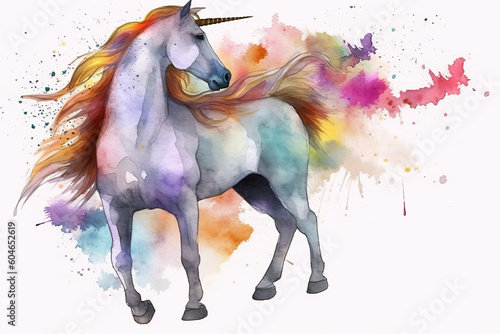 Watercolor unicorn of a horse Generative Ai