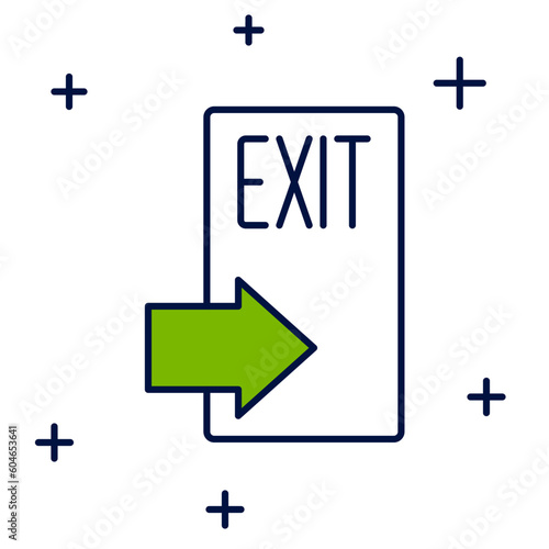 Filled outline Fire exit icon isolated on white background. Fire emergency icon. Vector