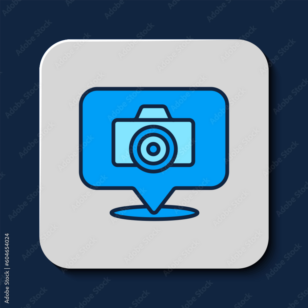 Filled outline Photo camera icon isolated on blue background. Foto camera. Digital photography. Vector Filled outline Photo camera icon isolated on blue background. Foto camera. Digital photography. Vector