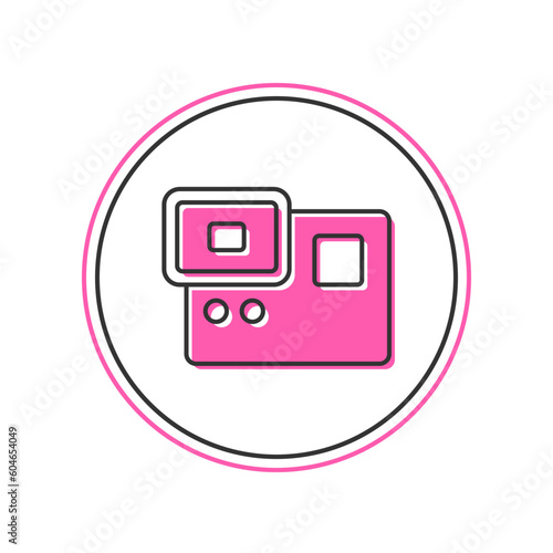 Filled outline Action extreme camera icon isolated on white background. Video camera equipment for filming extreme sports. Vector