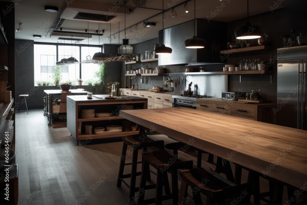 Generative AI an open space industrialis kitchen in the restaurant Photography Generative AI an open space industrialis kitchen in the restaurant Photography