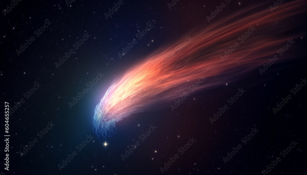 Exploding supernova illuminates deep space, orbiting multi colored galaxy backdrop generated by AI