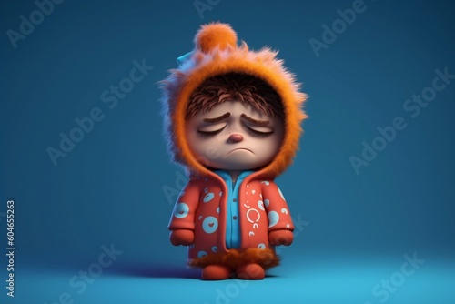 Sleepy cartoon character in pajamas. AI