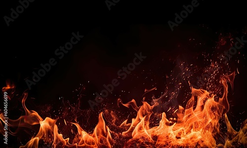 Close Up of Abstract Flames on Black Background Isolated. Generative AI illustrations.