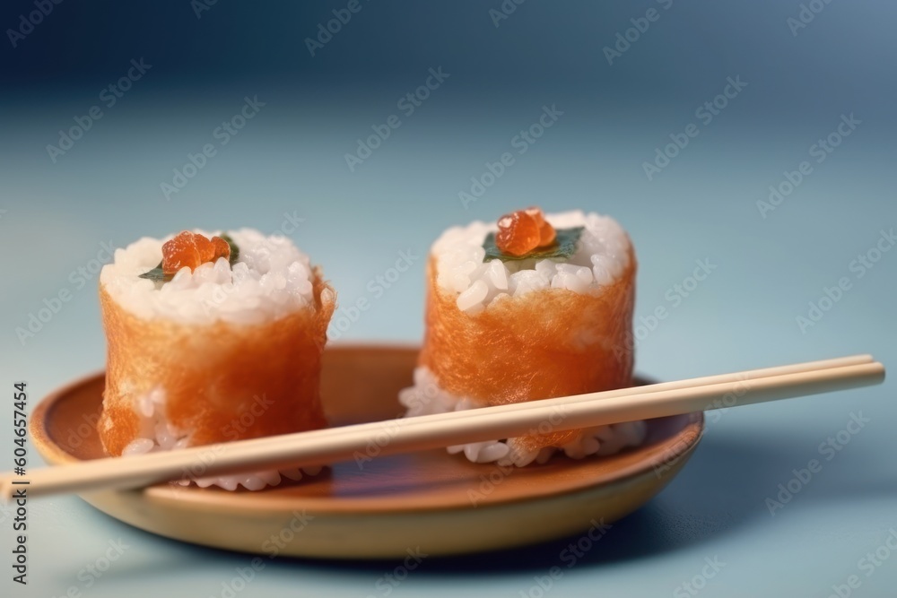 Generative AI chopsticks Sushi is a Japanese dish of prepared vinega Food Photography Generative AI chopsticks Sushi is a Japanese dish of prepared vinega Food Photography