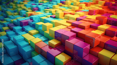 Abstract 3d background wallpaper with bright colorful cubes. Created with Generative AI Technology