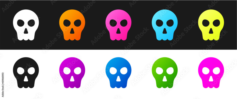 Set Skull icon isolated on black and white background. Happy Halloween party. Vector Set Skull icon isolated on black and white background. Happy Halloween party. Vector