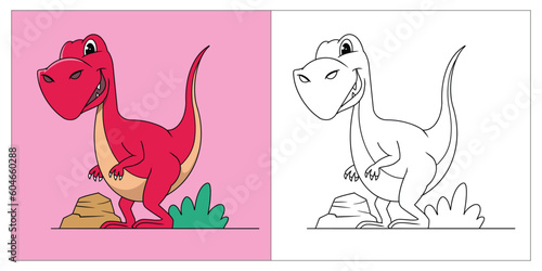 Red Tyrannosaurus or T-rex Coloring Book for Kids 2D Cartoon Style