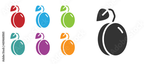 Black Plum fruit icon isolated on white background. Set icons colorful. Vector