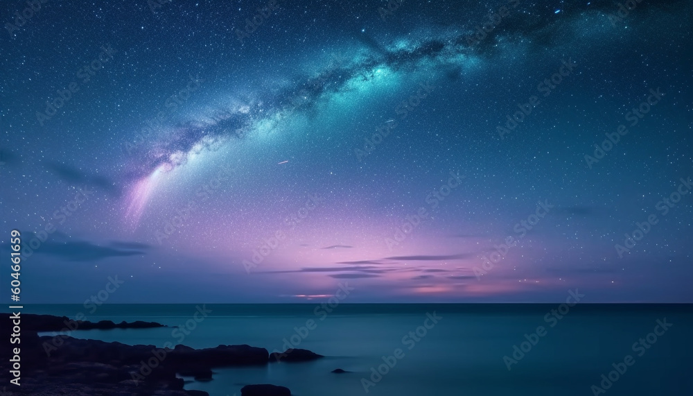 Tranquil star trail illuminates majestic Milky Way galaxy landscape wallpaper generated by AI
