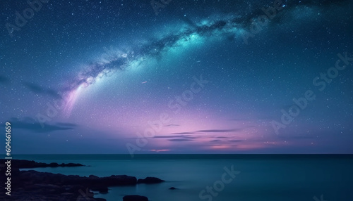 Tranquil star trail illuminates majestic Milky Way galaxy landscape wallpaper generated by AI © Stockgiu