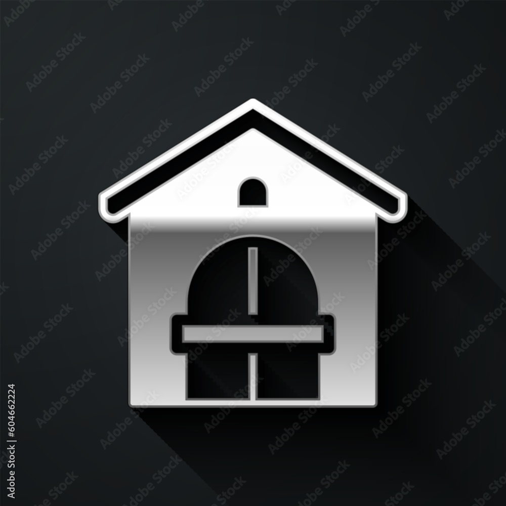 Silver Farm house icon isolated on black background. Long shadow style. Vector Silver Farm house icon isolated on black background. Long shadow style. Vector