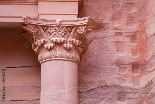 details of the Corinthian capital of Al-Khazneh, Petra, Jordan photo