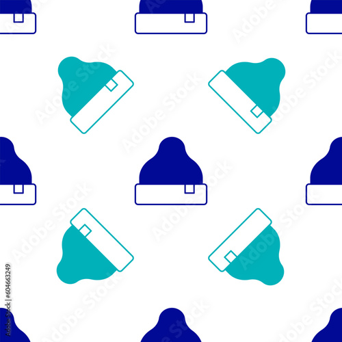 Blue Beanie hat icon isolated seamless pattern on white background. Vector