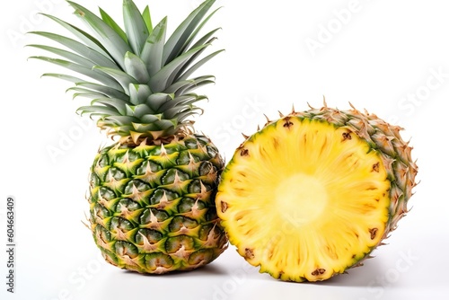 Pineapple and half pineapple isolated on white background generated by AI