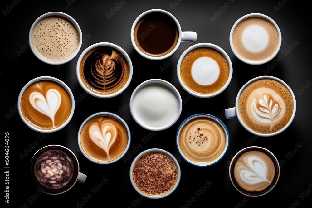 Generative AI collection mix a cup cappuccino latte more motive top view Food Photography Generative AI collection mix a cup cappuccino latte more motive top view Food Photography