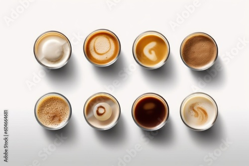 Generative AI collection mix a cup macchiato top view Food Photography