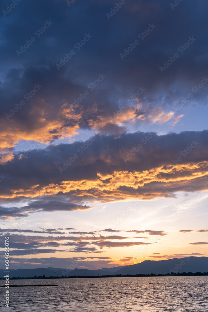 Dramatic clouds during sunrise over the mountains, Albanian landscape