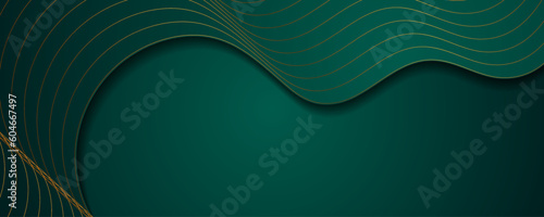 Turquoise and golden abstract wavy corporate background. Vector banner design