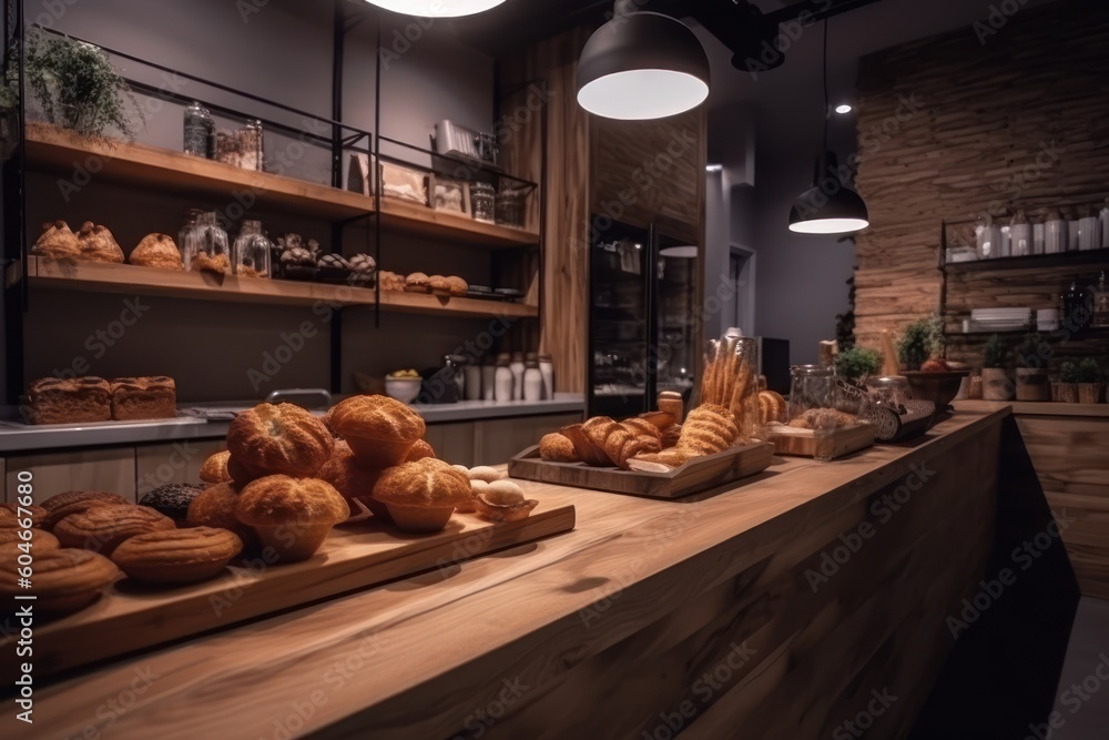 Fototapeta premium Generative AI a natural kitchen in the cake and pastry Photography