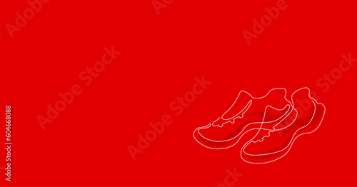 One line creative vector illustration of sneakers on the red background. Pare of running shoes icon.
