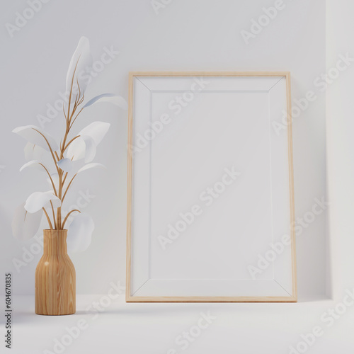 Mock up frame close up in home interior background. 3d render