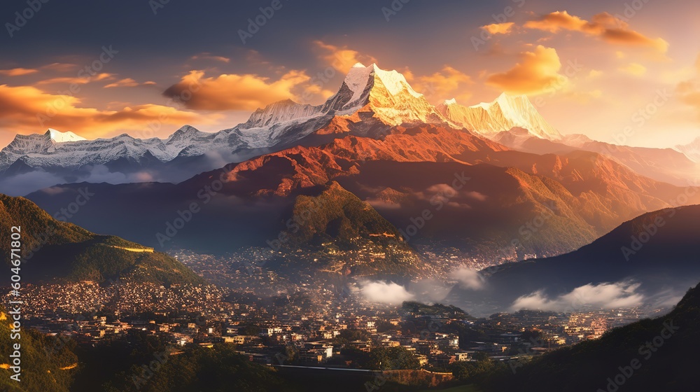 Himalaya Annapurna II golden hour. Generative ai