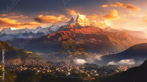 Himalaya Annapurna II golden hour. Generative ai © MdMaruf