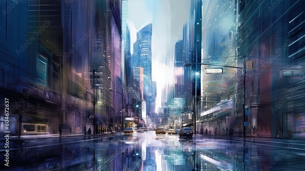 illustration scenery cyber punk cityscape background, Generative Ai