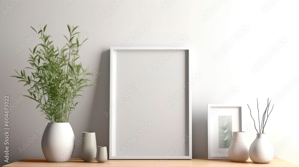 Fototapeta premium empty frame on a table, ai generated