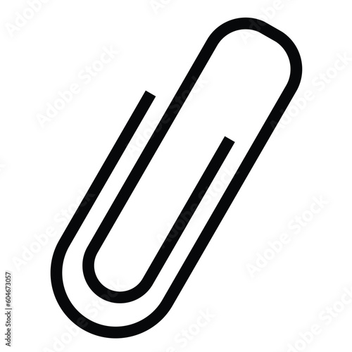 Black isolated icon of paper clip on white background. Silhouette of paper clip. Flat design.