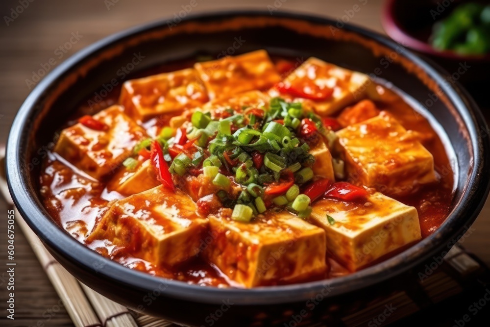 Generative AI Mapo tofu is a popular Chinese dish from Sichuan province Food Photography Generative AI Mapo tofu is a popular Chinese dish from Sichuan province Food Photography