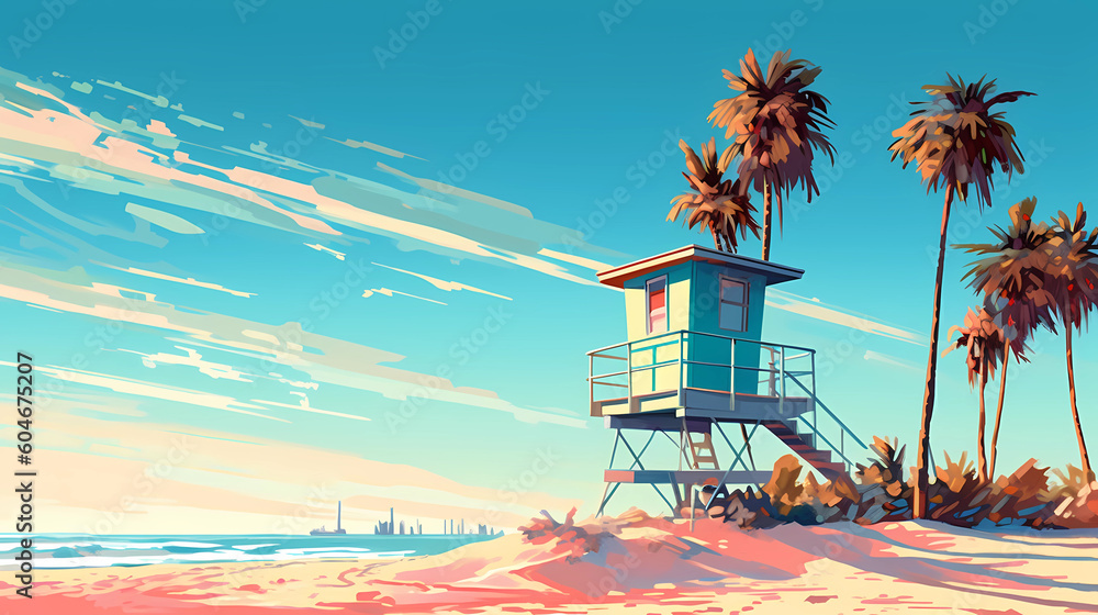 Illustration of a sunny day in an American resort town