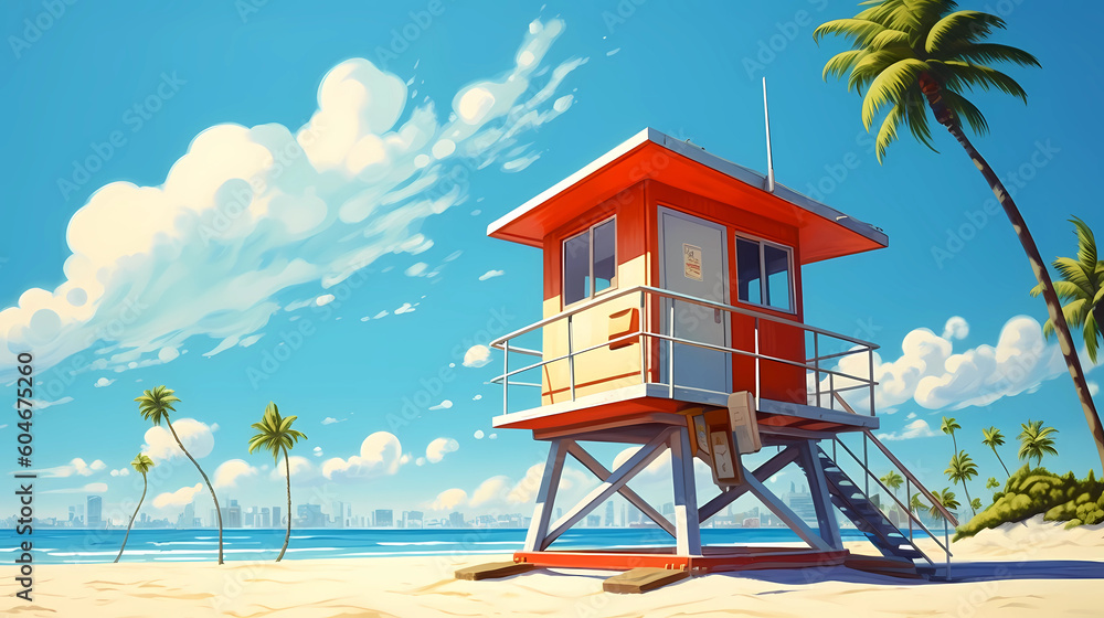 Illustration of a sunny day in an American resort town