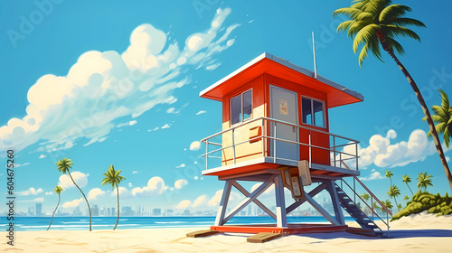 Obraz na płótnie Illustration of a sunny day in an American resort town w salonie