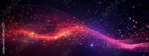 Texture of abstract future technology lines with dots connection mesh background banner  illustration 3d  - Connection digital data and big data concept. Digital datail dark blue pink  Generative Ai 
