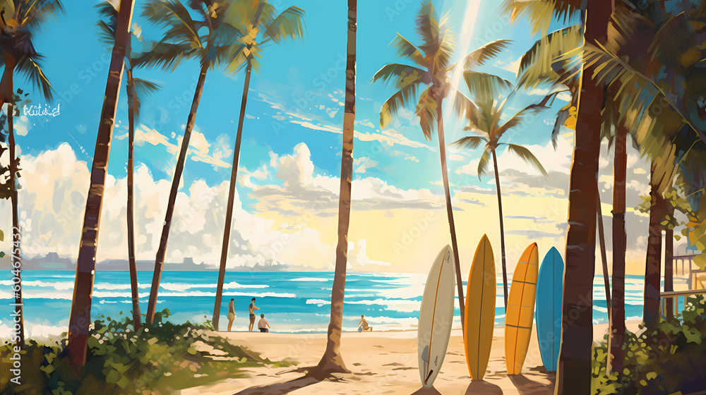 Illustration of a sunny day in an American resort town