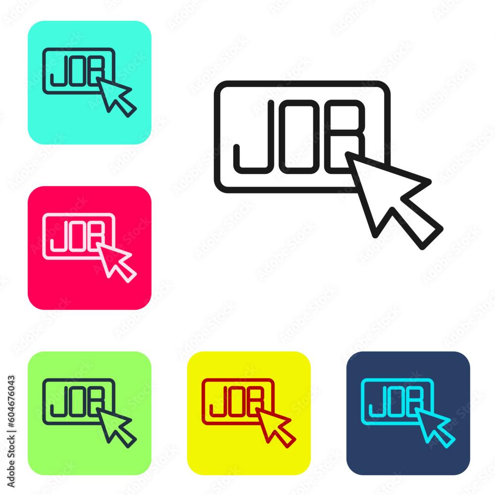 Black line Search job icon isolated on white background. Recruitment or selection concept. Human resource and recruitment for business. Set icons in color square buttons. Vector Black line Search job icon isolated on white background. Recruitment or selection concept. Human resource and recruitment for business. Set icons in color square buttons. Vector