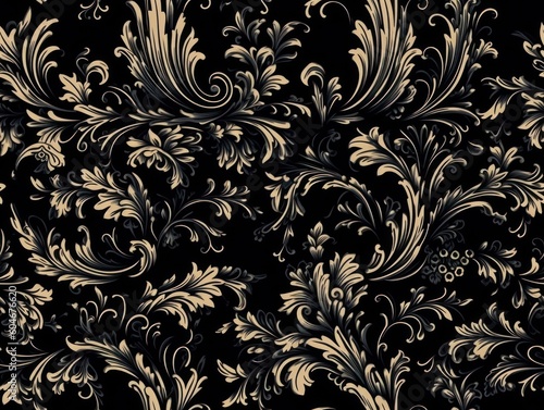 Seamless pattern Royal vintage Victorian Gothic background Rococo venzel and whorl created with Generative AI technology.