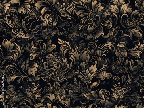 Seamless pattern Royal vintage Victorian Gothic background Rococo venzel and whorl created with Generative AI technology.