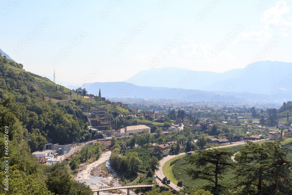 Panorama view of city Bolzano and mountains in South Tyrol, Italy
